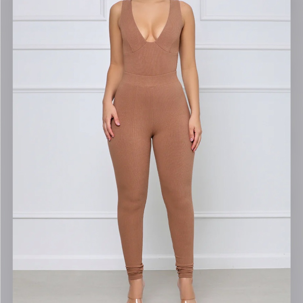 lily’s Kloset Snatched Ribbed Bodysuit And Legging Set (Camel)